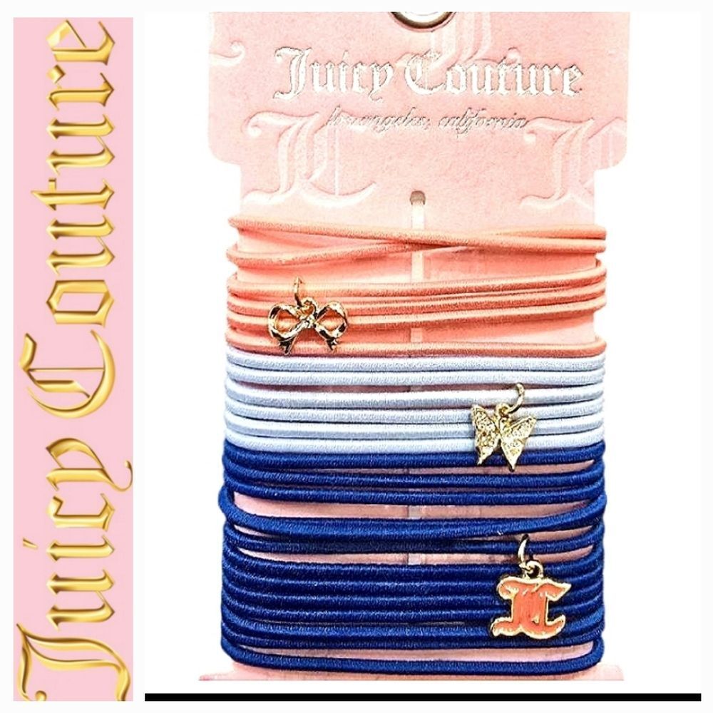 Juicy‎ Couture JC Logo, Butterfly, & Bow Charm Slim Hair Scrunchies